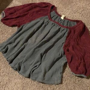 Free People Babydoll Sweater in Maroon/Grey (XS)
